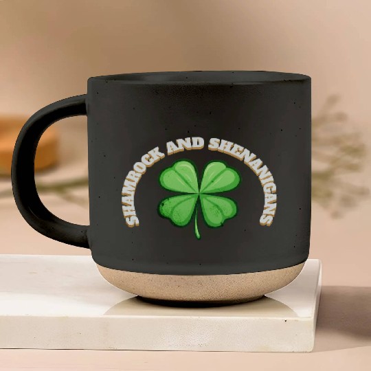 Shamrock and Sheninanigans 4-Leaf Clover Graphic Pottery Mugs
