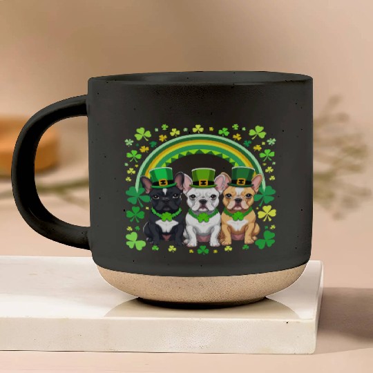 St Patricks Day French Bulldogs Dog Frenchie gifts Pottery Mugs