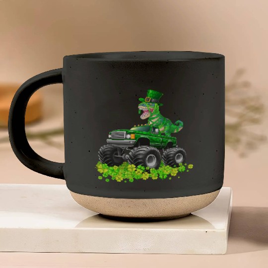 Monster Truck T-rex St Patricks Day Dinosaur Cute Pottery Mugs