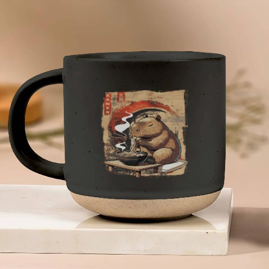 Cute Kawaii Capybara Eating Ramen Japanese Pottery Mugs