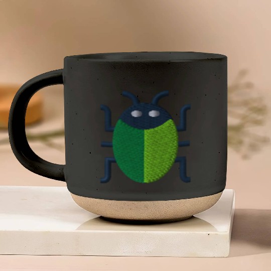 Green bug embroidered Pottery Mugs