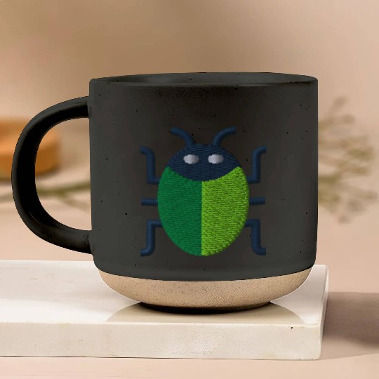 Green bug embroidered Pottery Mugs