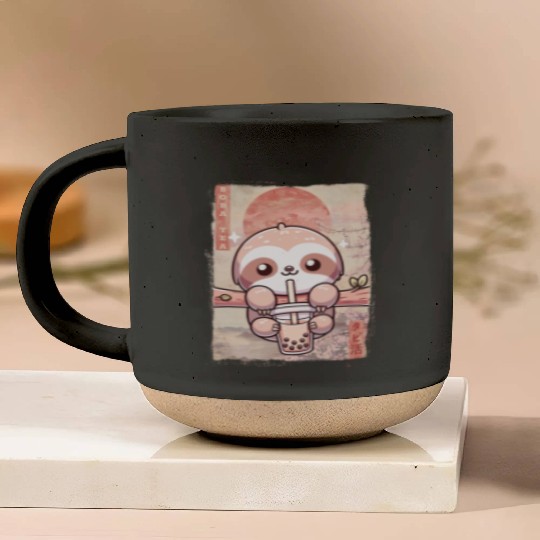 Cute Kawaii Sloth Drinks Boba Tea Japanese Pottery Mugs