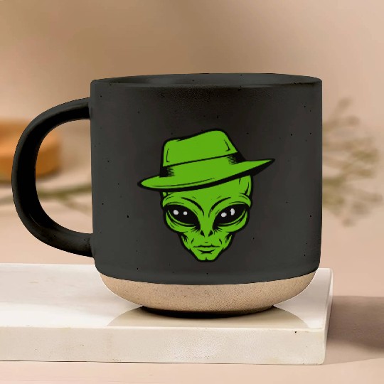 Grey Alien Retro Gangster Pottery Mugs