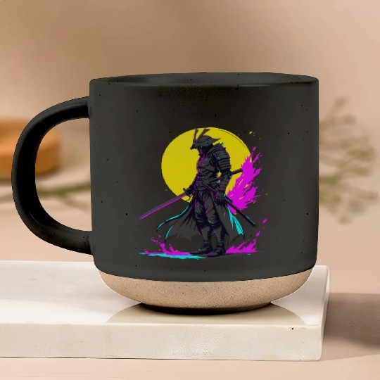 Cyberpunk Samurai Warrior Neon Art Design Pottery Mugs