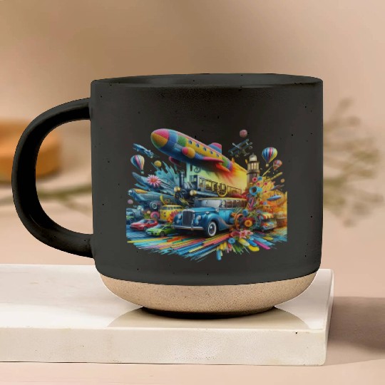Multi-Colored Vehicles Pottery Mugs