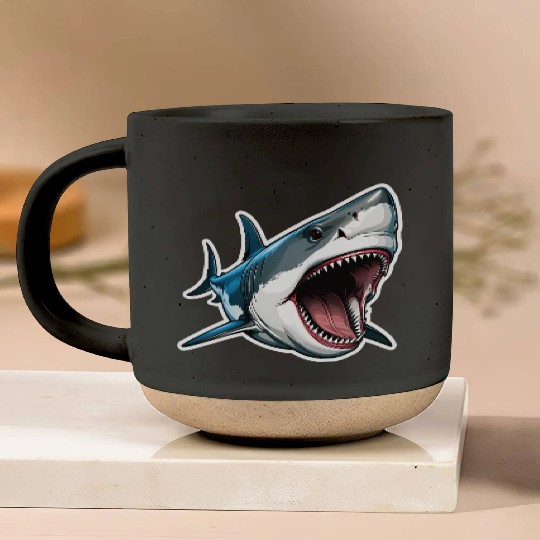 Big White Shark Attack Pottery Mugs