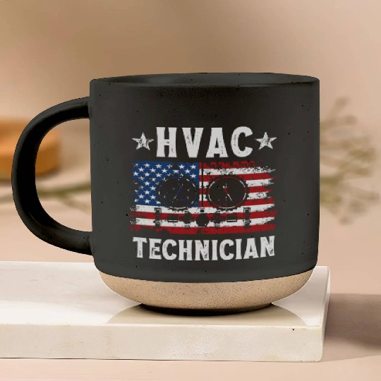 HVAC Technician Patriotic US American Flag Pottery Mugs