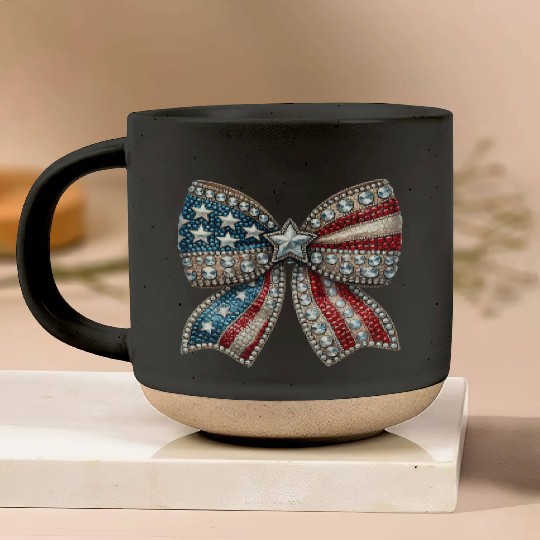 Patriotic Rhinestone Bow Pottery Mugs