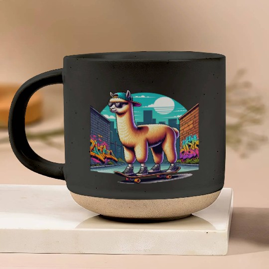 Cool Alpaca Skater Vibe in Urban Street Art Pottery Mugs