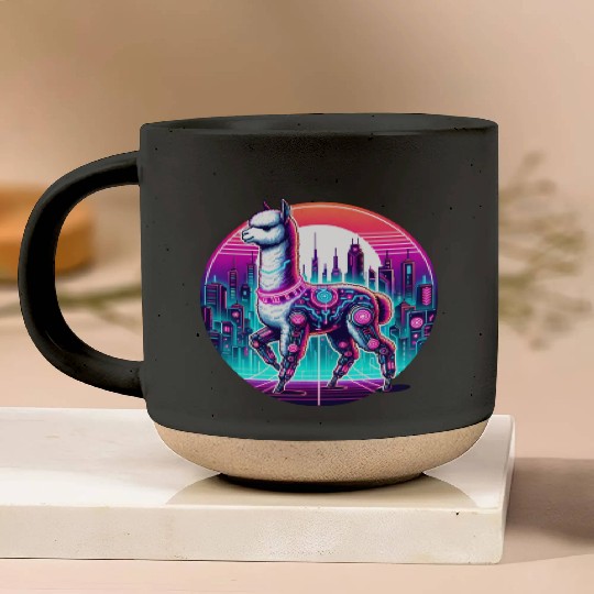 Cyberpunk Alpaca In Futuristic Cityscape Pottery Mugs