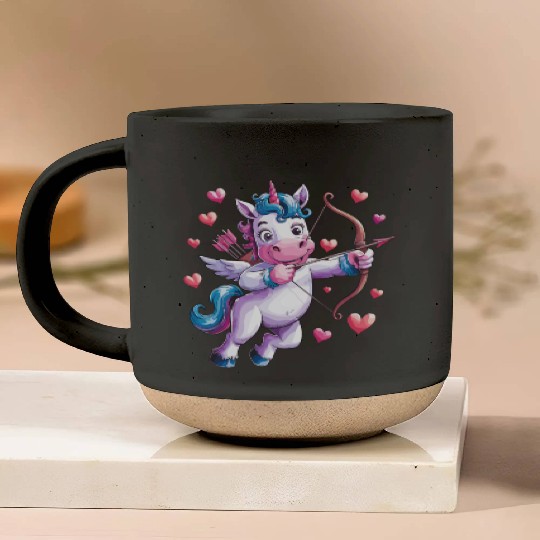 Magical Cupid Unicorn with Hearts and Bow Pottery Mugs