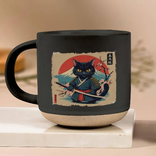 samurai cat Pottery Mugs