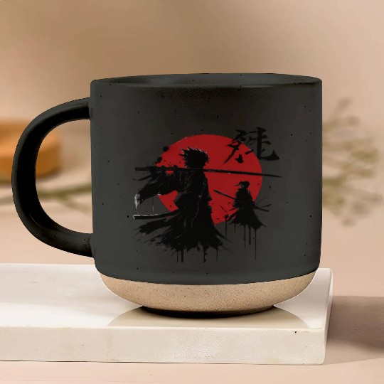 Shadow Samurai Warriors Under Blood Moon Pottery Mugs