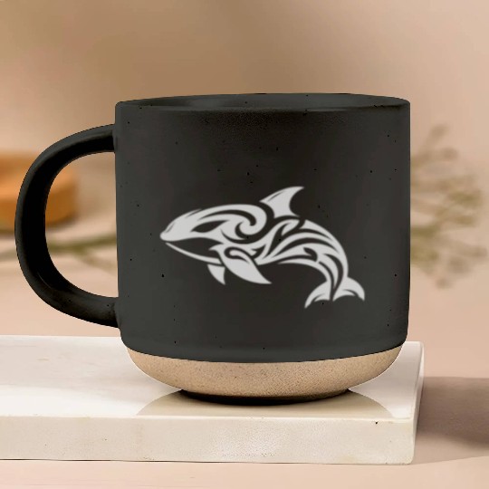 Sleek Elegant Orca T Tattoo Style Pottery Mugs