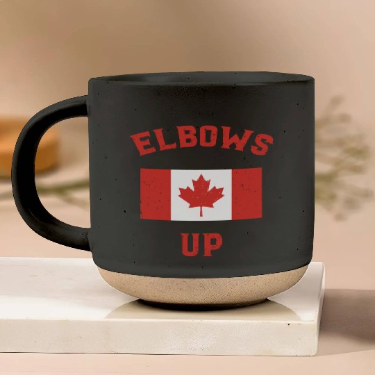 Elbows Up Canada Vintage Anti Trump Tarriff Slogan Pottery Mugs