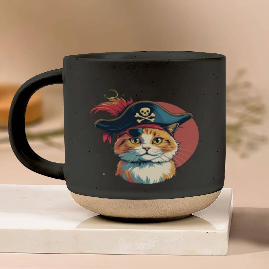 Whimsical PIRATE Cat Steals the Show Pottery Mugs
