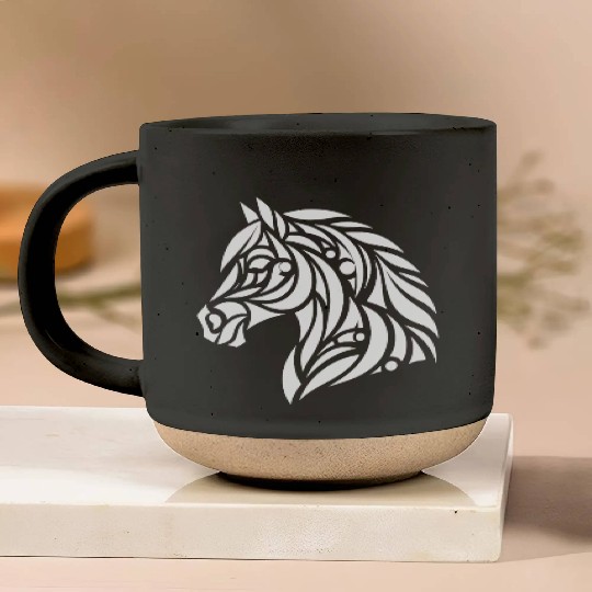 Tribal Horse Head Portrait Pony Tattoo Pottery Mugs
