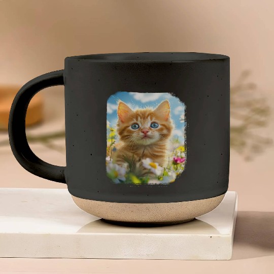 Blue-Eyed Kitten Bloom - Cutesy Pastel Nature Pottery Mugs