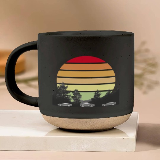 Green Horizons – Sun, Trees, and Vehicles Logo Pottery Mugs