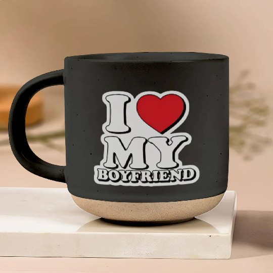 "I Love My Boyfriend" graphic design Pottery Mugs