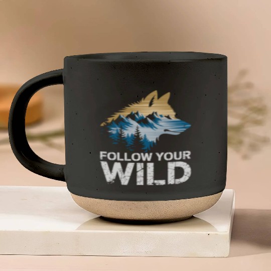 Follow Your Wild Adventure Mountain Wolf Pottery Mugs