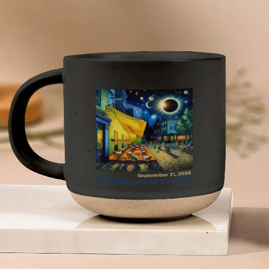 Partial Solar Eclipse Night Scene Art September Pottery Mugs