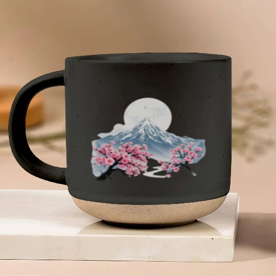 Japanese mount fuji Sakura tree Cherry blossom Pottery Mugs