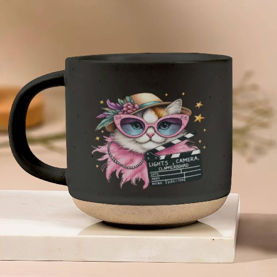Lights, Camera, Meow! - Glamorous Cat Fashion Pottery Mugs
