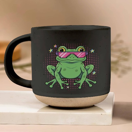 funky frog with pixel glasses Pottery Mugs