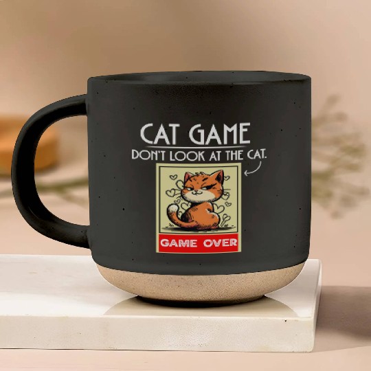 Cat Meme Game Humor Don’t Look Game Over Design. Pottery Mugs
