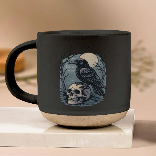Nevermore Raven Skull Gothic Poe Poetry Pottery Mugs