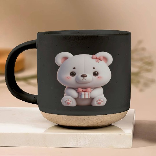 Sweet Teddy Bear and Gift Box Pottery Mugs