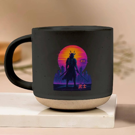 Neon Samurai - Cyberpunk Warrior Art Pottery Mugs