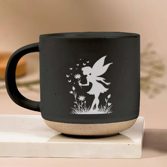 Enchanting Fairy with Flowers and Butterflies Pottery Mugs