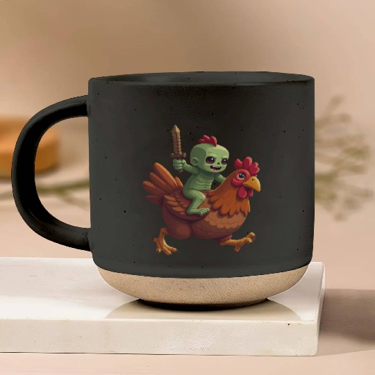 Zombie Chicken Jockey Pottery Mugs
