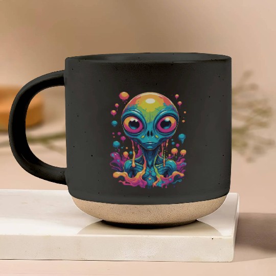 psychedelic alien portrait Pottery Mugs