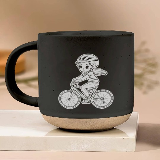 Cycling Girl Sketch Pottery Mugs