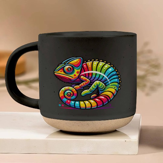Colorful Chameleon Vibrant Rainbow Lizard Pottery Mugs