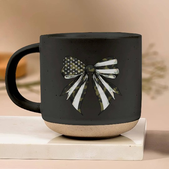 Coquette Bow Camouflage US Flag Pride Patriotic Pottery Mugs
