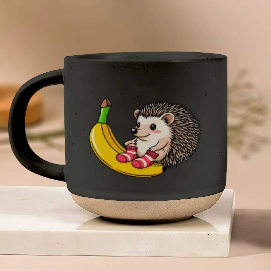 Hedgehog on a Banana Pottery Mugs