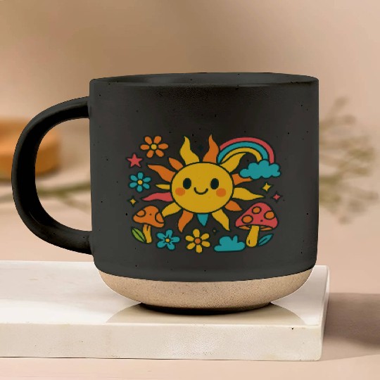 Whimsical Sunny Day with Mushrooms Pottery Mugs
