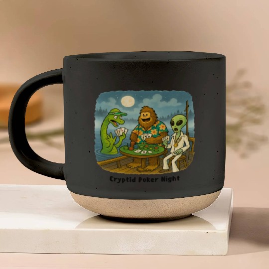 Bigfoot, Nessie and an Alien Play Poker - Cryptid Pottery Mugs
