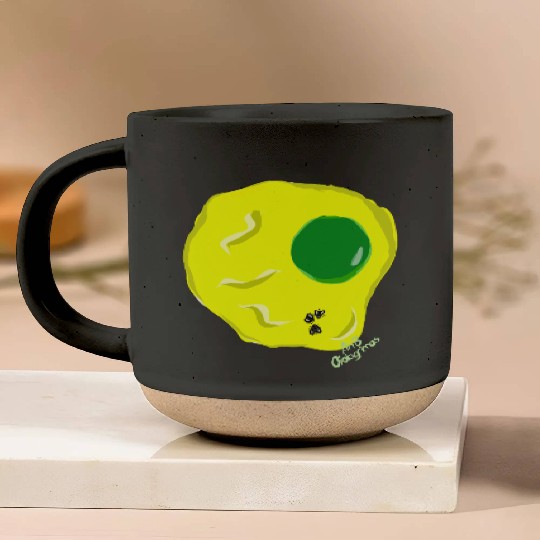 Yellow and green fried egg and flies Pottery Mugs