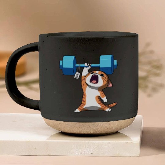 Workout Strength! Tiny Warrior Cat Huge Muscles. Pottery Mugs