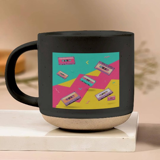 Retro Cassette Tape Pattern Pottery Mugs