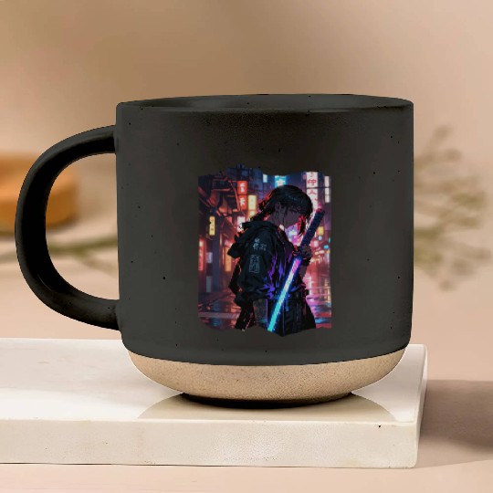 Cyberpunk Samurai Girl Pottery Mugs