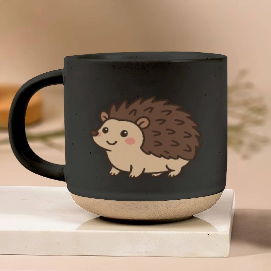 Happy Hedgehog with Big Eyes Pottery Mugs