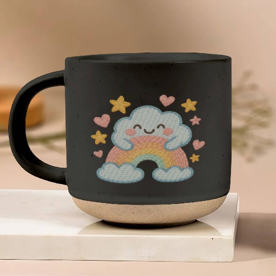 Smiling Cloud Rainbow – Embroidered Kids Logo Pottery Mugs