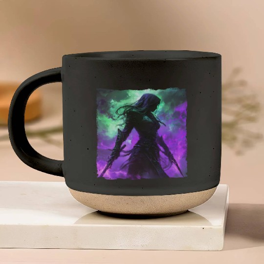 Mystical Assassin Woman In Violet Fog Fantasy Pottery Mugs